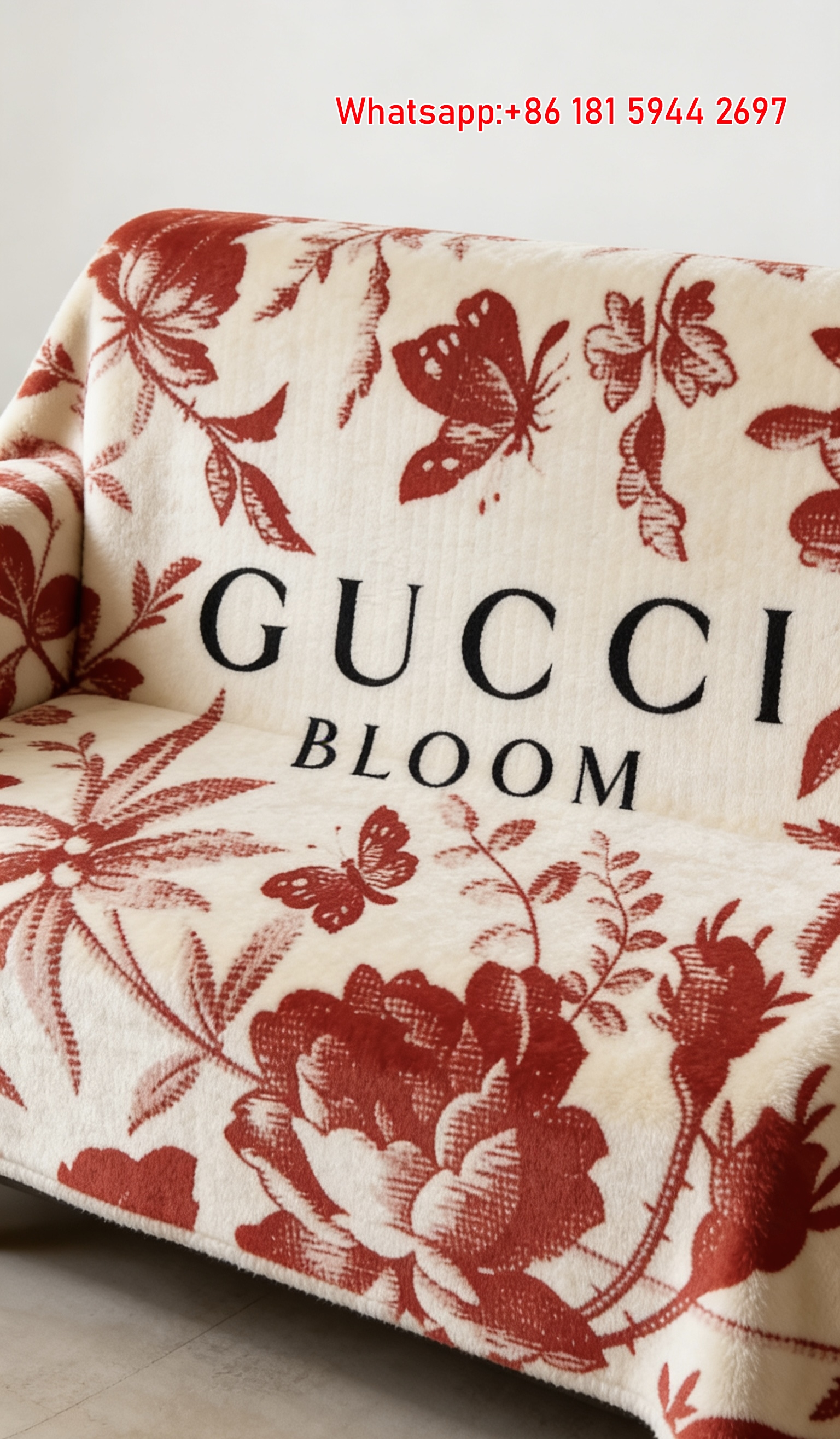 Gucci Bloom Red Toile Throw Blankets IMG_2970
